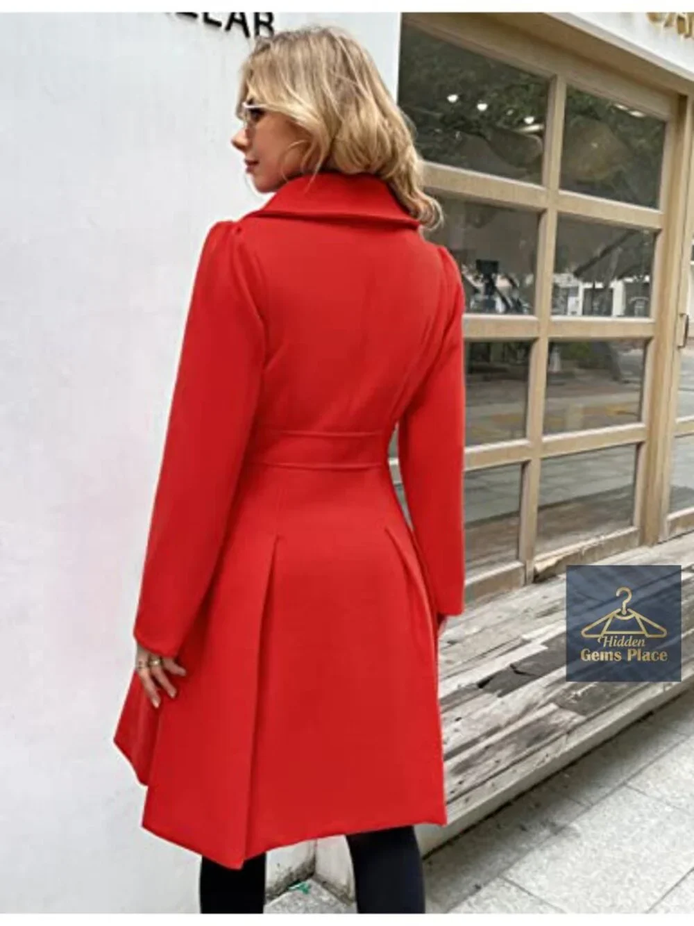 Women's Wool & Pea Coat Notch Lapel Double Breasted A-Line Trench Jacket with
